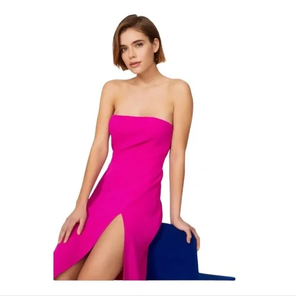 NEW AMANDA UPRICHARD Mandy Midi Dress Strapless High Slit Barbie Pink Small - Picture 3 of 8